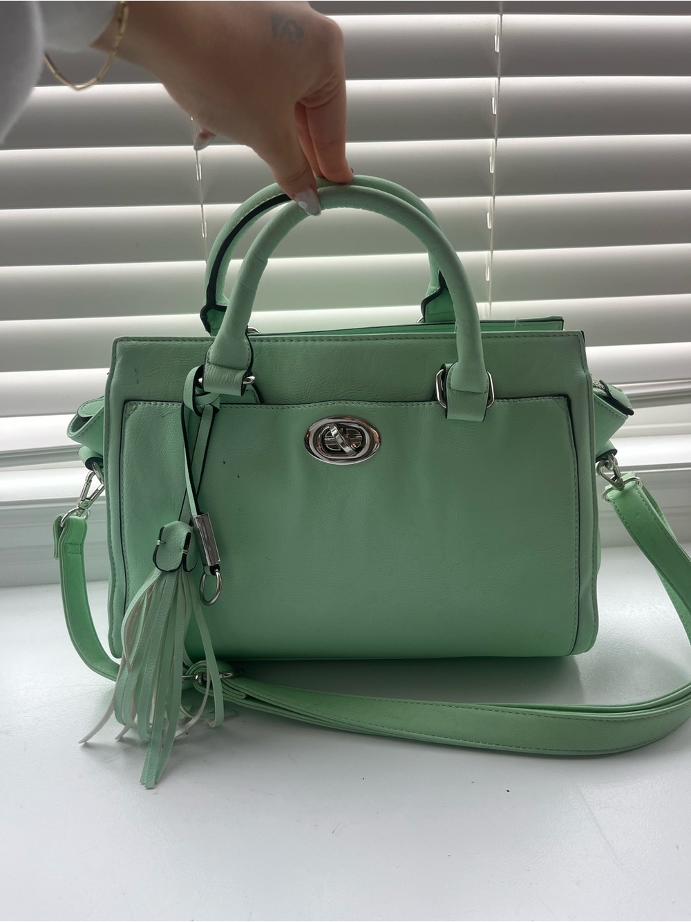 bright teal bag tote